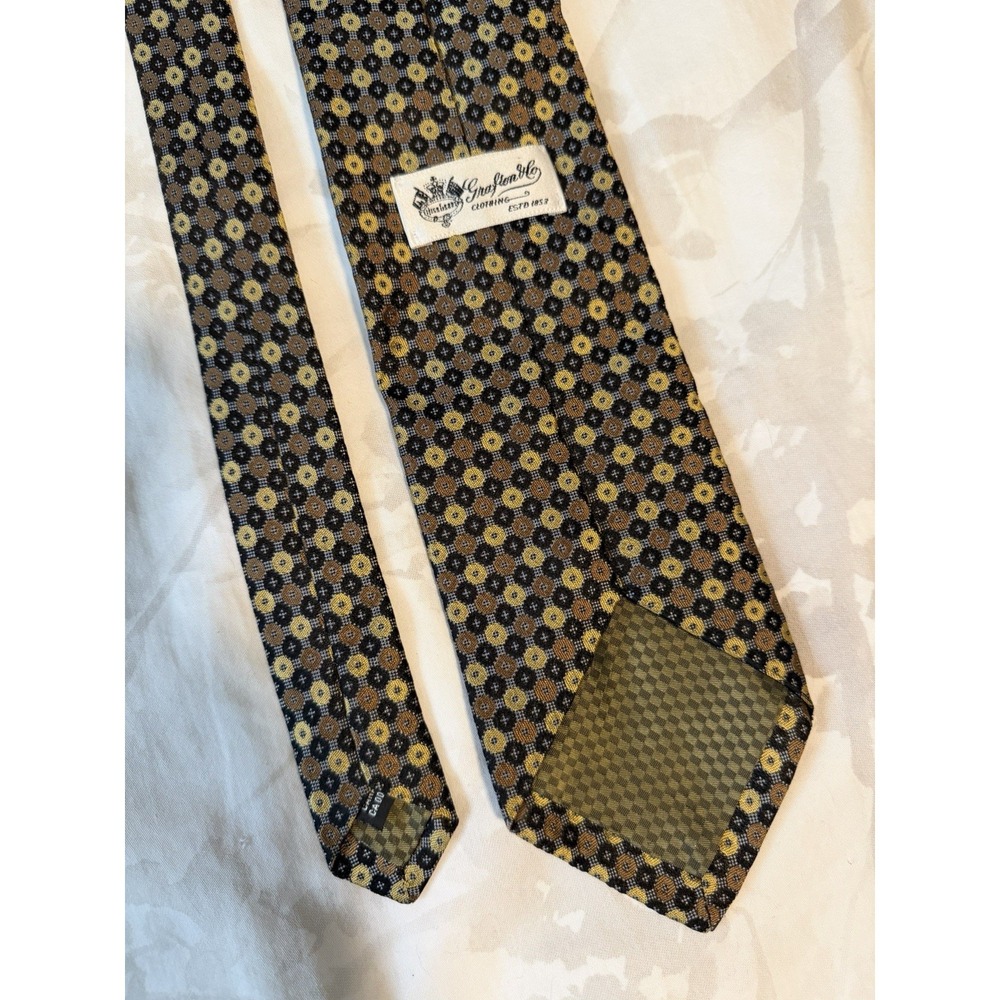 Grafton & Co	Dot Medallion Woven Geometric Italian Fabric 100% Silk Tie Necktie